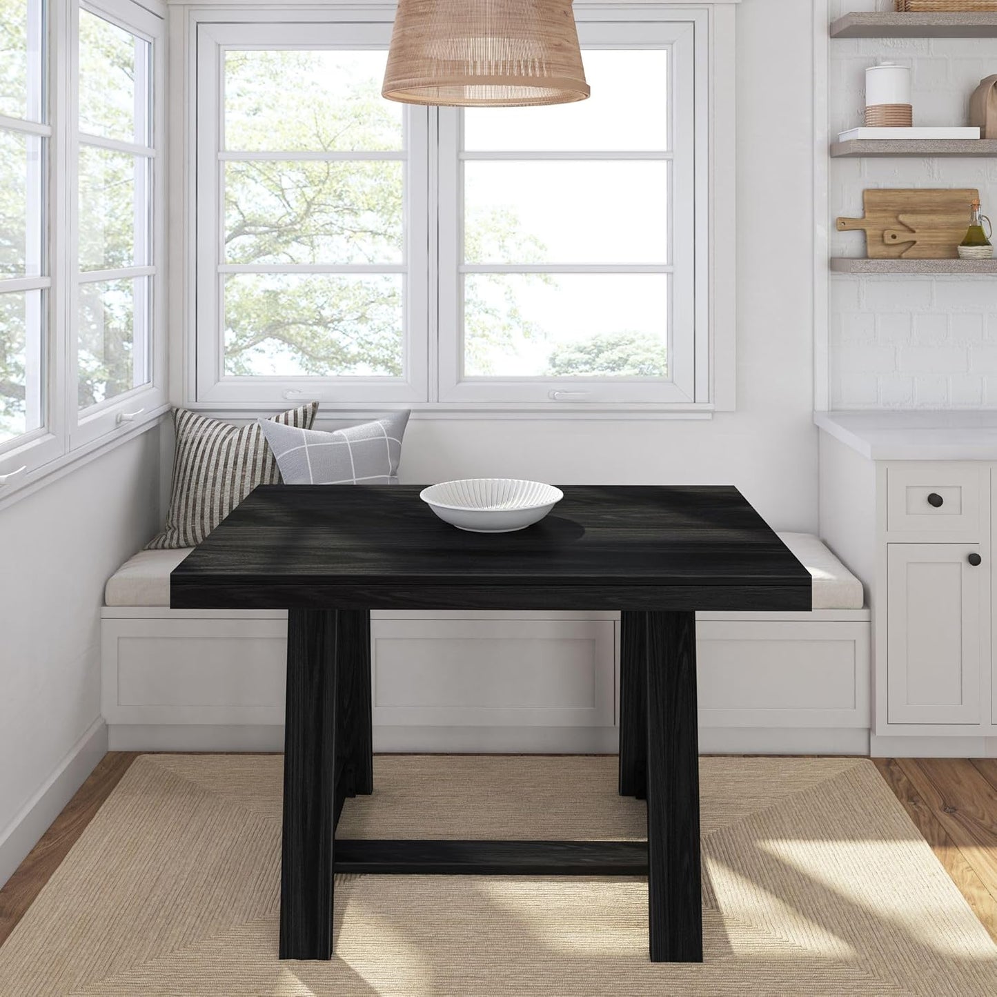 Mesa de comedor rústica de 72 pulgadas con estructura de madera maciza, mesa de comedor rectangular grande de madera para comedor, oficina en casa, muebles de sala de estar, fácil montaje, cepillo de alambre negro