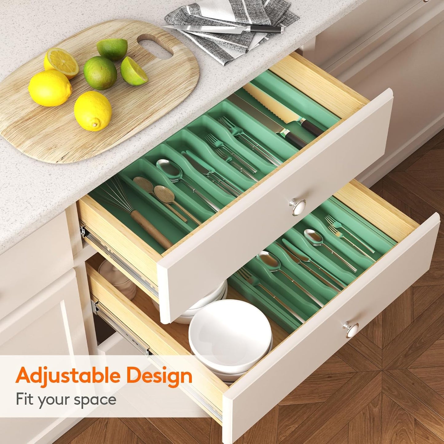 Organizador de cajones para cubiertos Lifewit, bandeja expandible para utensilios de cocina, soporte para cubiertos y cubertería sin BPA, almacenamiento de plástico ajustable para cucharas, tenedores y cuchillos, grande, negro