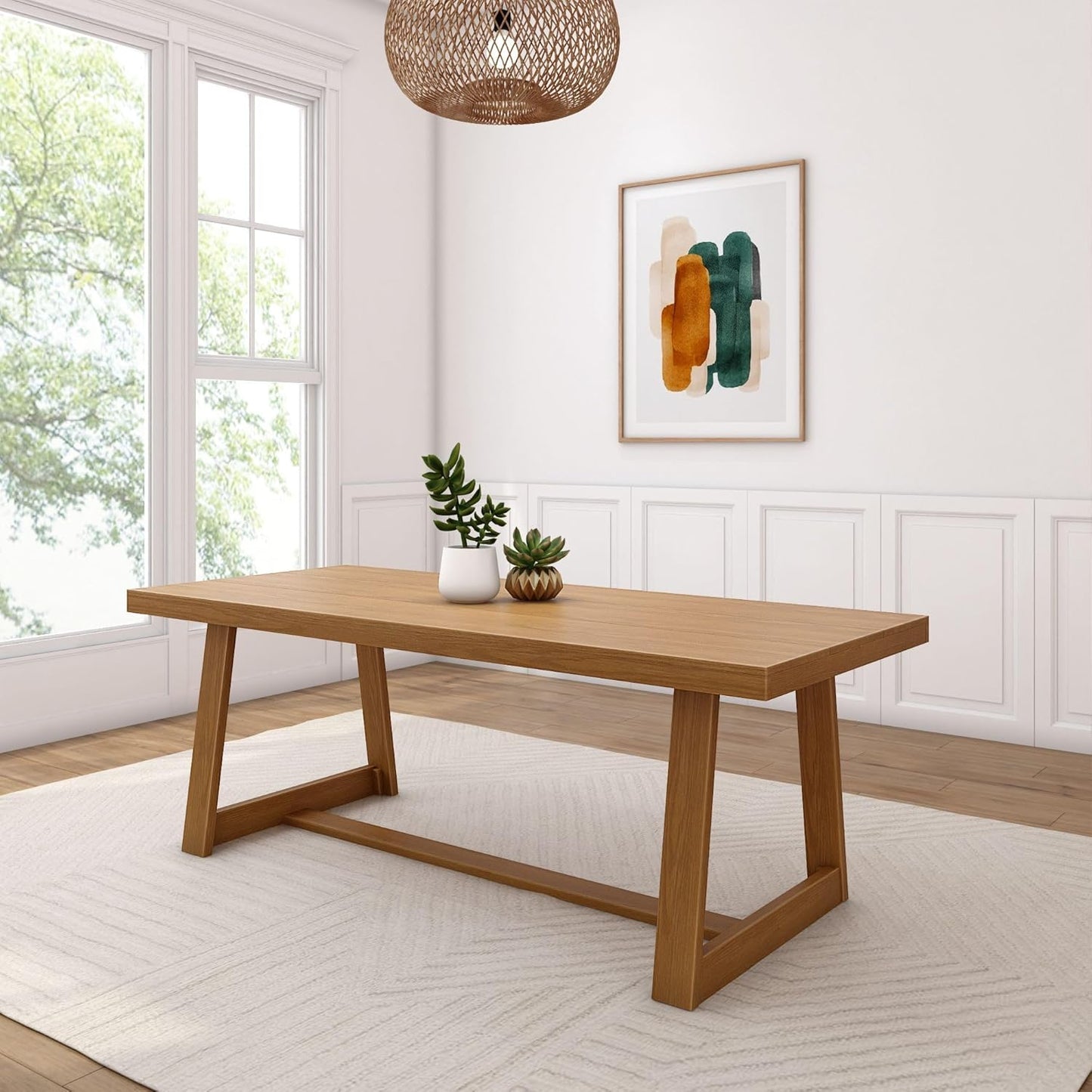 Mesa de comedor rústica de 72 pulgadas con estructura de madera maciza, mesa de comedor rectangular grande de madera para comedor, oficina en casa, muebles de sala de estar, fácil montaje, cepillo de alambre negro