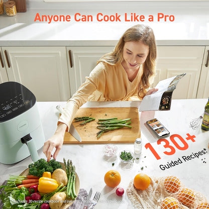 COSORI Air Fryer Pro 9-in-1, Compact 5QT, 450℉: Half Time & Chef-Grade Cook, One-Wipe Clean Glass Panel, 130+ In-App Recipes with Nutritional Info, Nonstick & Dishwasher-Safe Basket, Gray