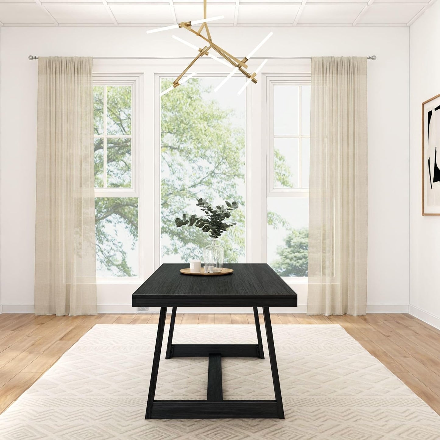 Mesa de comedor rústica de 72 pulgadas con estructura de madera maciza, mesa de comedor rectangular grande de madera para comedor, oficina en casa, muebles de sala de estar, fácil montaje, cepillo de alambre negro