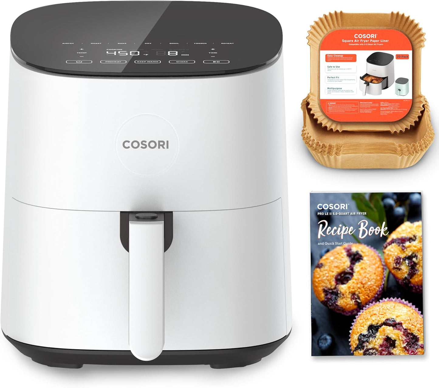 COSORI Air Fryer Pro 9-in-1, Compact 5QT, 450℉: Half Time & Chef-Grade Cook, One-Wipe Clean Glass Panel, 130+ In-App Recipes with Nutritional Info, Nonstick & Dishwasher-Safe Basket, Gray