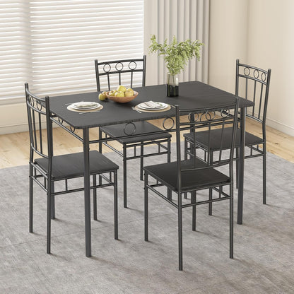 Dining Table Set for 4, 5-Piece Kitchen Table and Chairs, Rectangular Dining Room Table Set with 4 Chairs, Space-Saving Kitchen Table Set for Small Space,Dinette,Apartment,Retro Brown