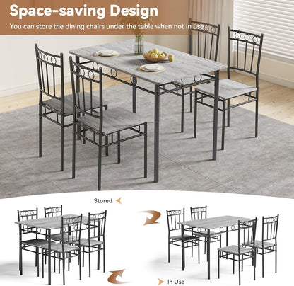 Dining Table Set for 4, 5-Piece Kitchen Table and Chairs, Rectangular Dining Room Table Set with 4 Chairs, Space-Saving Kitchen Table Set for Small Space,Dinette,Apartment,Retro Brown