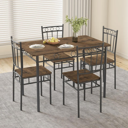 Dining Table Set for 4, 5-Piece Kitchen Table and Chairs, Rectangular Dining Room Table Set with 4 Chairs, Space-Saving Kitchen Table Set for Small Space,Dinette,Apartment,Retro Brown