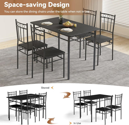 Dining Table Set for 4, 5-Piece Kitchen Table and Chairs, Rectangular Dining Room Table Set with 4 Chairs, Space-Saving Kitchen Table Set for Small Space,Dinette,Apartment,Retro Brown