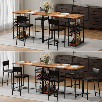 Dining Table Set for 2, Counter Height Table with 2 Upholstered Chairs and Storage Shelves, Bistro Table and Chairs Set of 2, Kitchen Table Set for Small Space, Apartment, Home, Studio