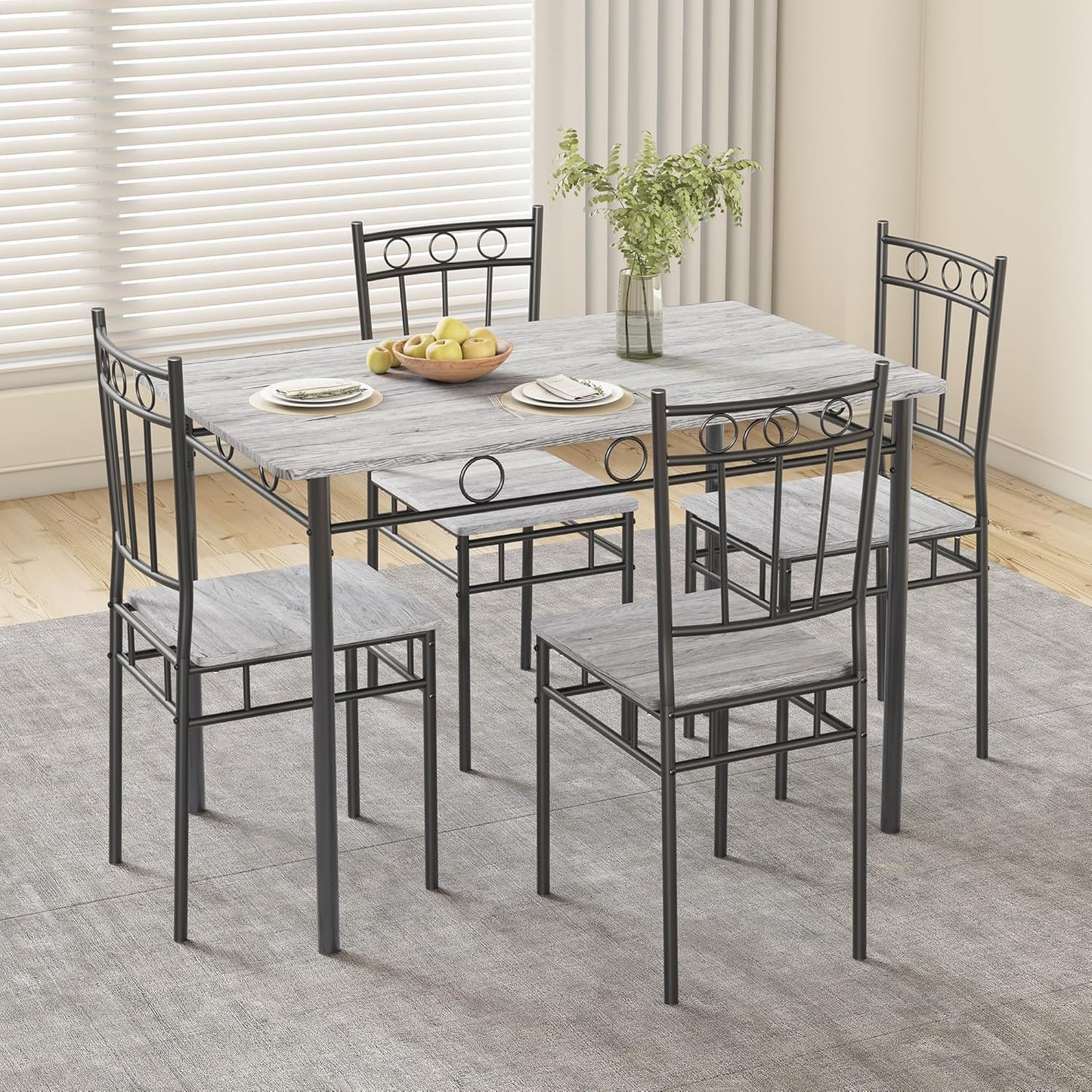 Dining Table Set for 4, 5-Piece Kitchen Table and Chairs, Rectangular Dining Room Table Set with 4 Chairs, Space-Saving Kitchen Table Set for Small Space,Dinette,Apartment,Retro Brown