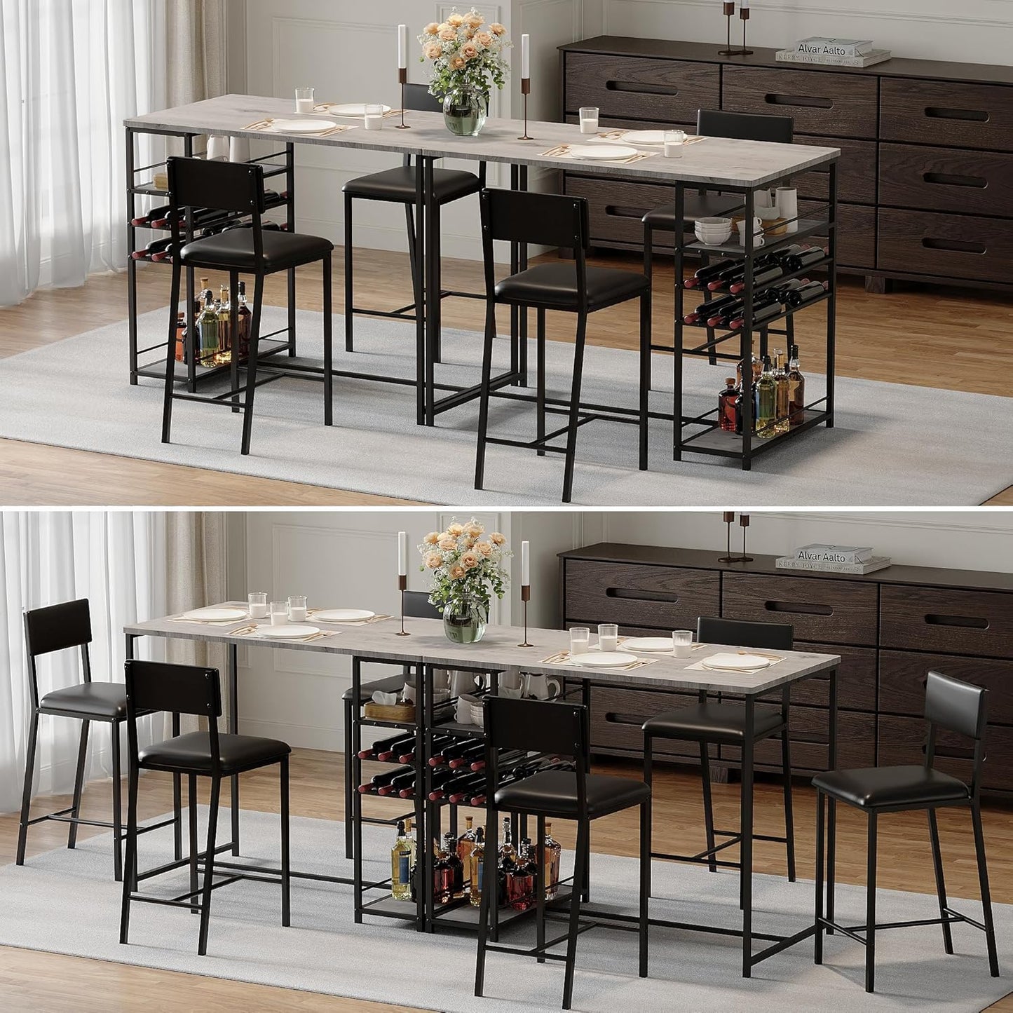 Dining Table Set for 2, Counter Height Table with 2 Upholstered Chairs and Storage Shelves, Bistro Table and Chairs Set of 2, Kitchen Table Set for Small Space, Apartment, Home, Studio