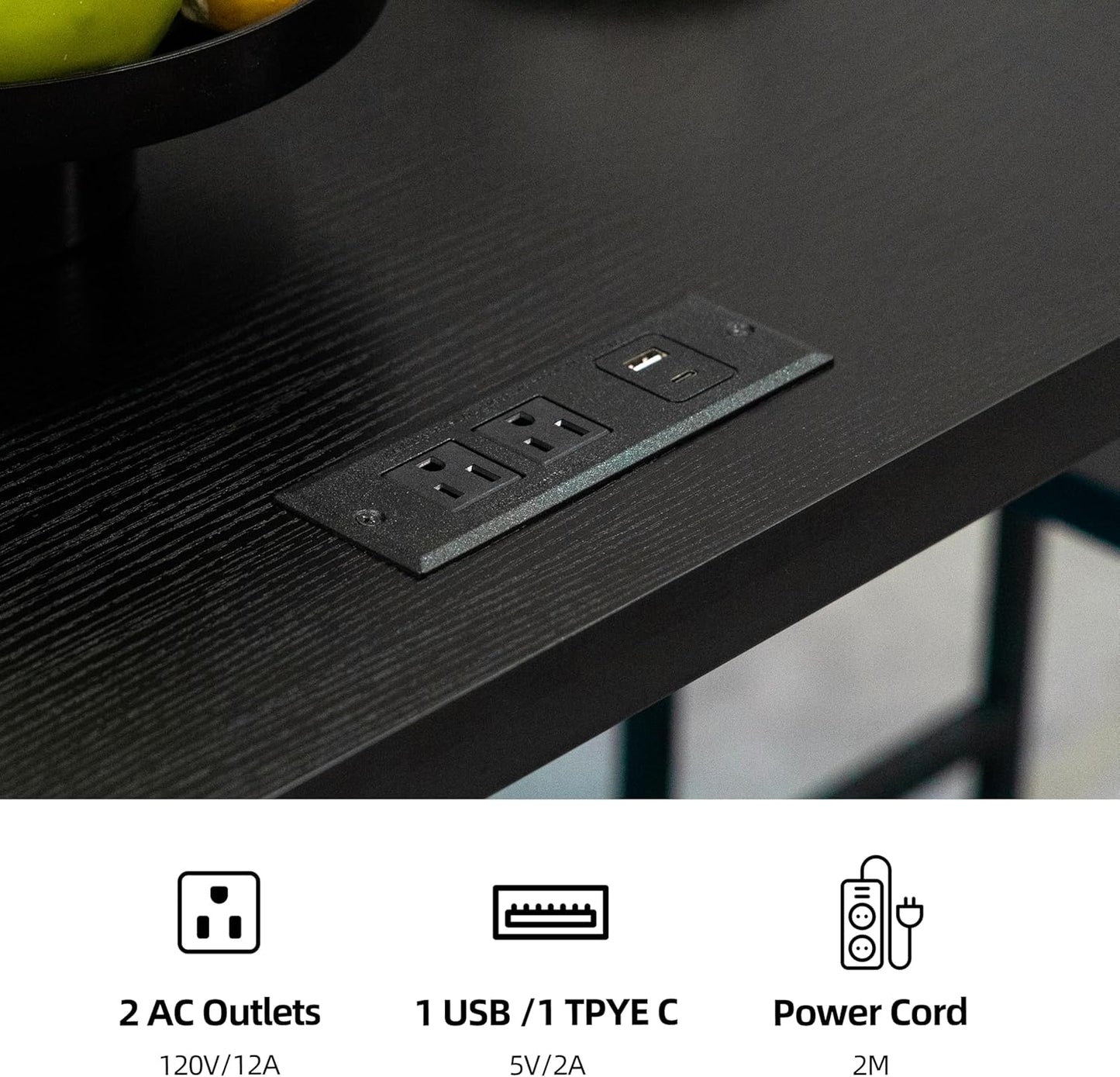 Finnhomy - Juego de mesa de comedor de 3 piezas, mesa de cocina pequeña con 2 sillas, luz LED y toma de corriente USB tipo C, diseño que ahorra espacio para comedor, sala de estar, apartamento, color negro rústico